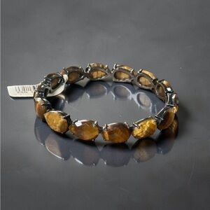 Rarities Carol Brodie Silver Pear-Shaped TIGER'S EYE Slip-On Bangle Bracelet NWT